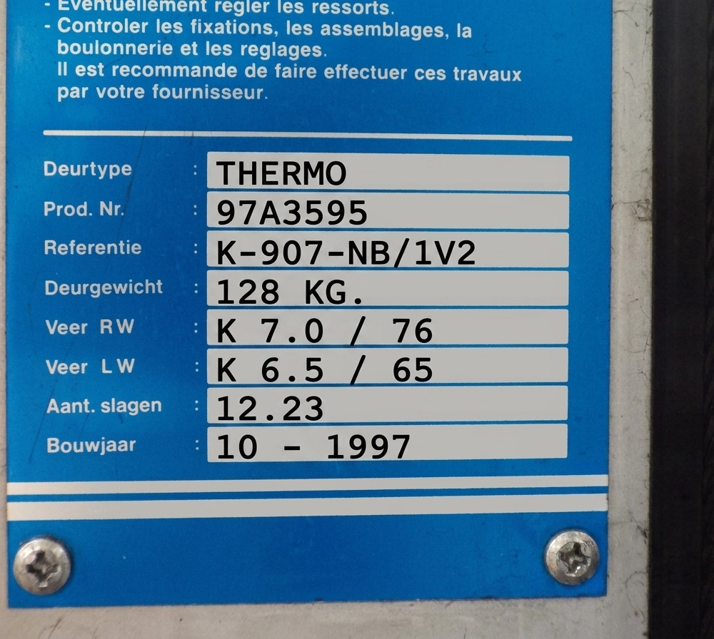 Plaque signalétique du ressort de torsion industriel Novoferm 2